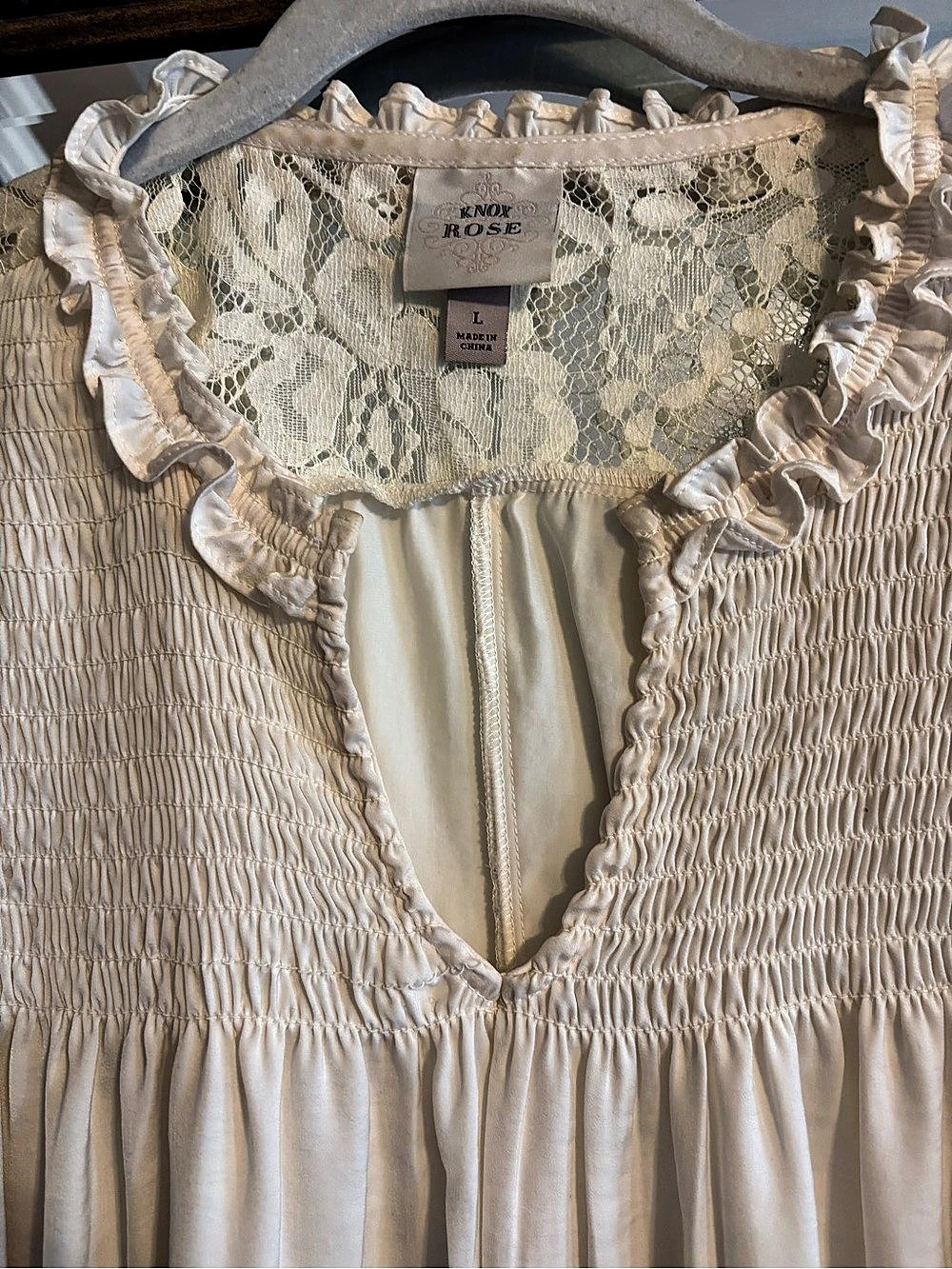 Knox Rose Lace Yoke Peasant Blouse in Ivory Size Large - Picture 5 of 11